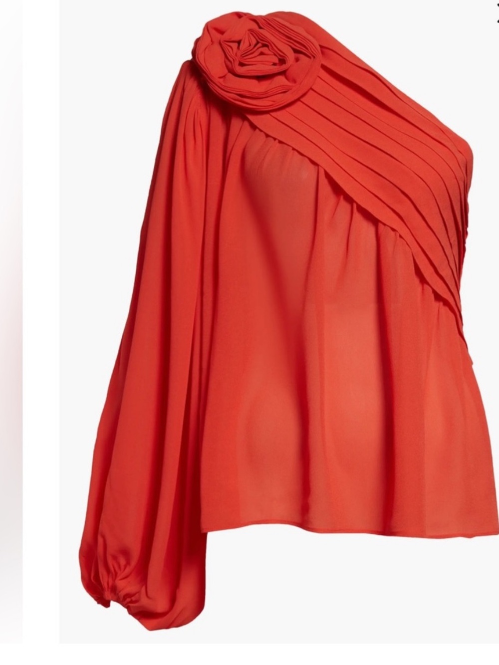 FARM Rio Rose One Shoulder Rosette Pleated Chiffon Blouse Coral Red Size M - Picture 9 of 15